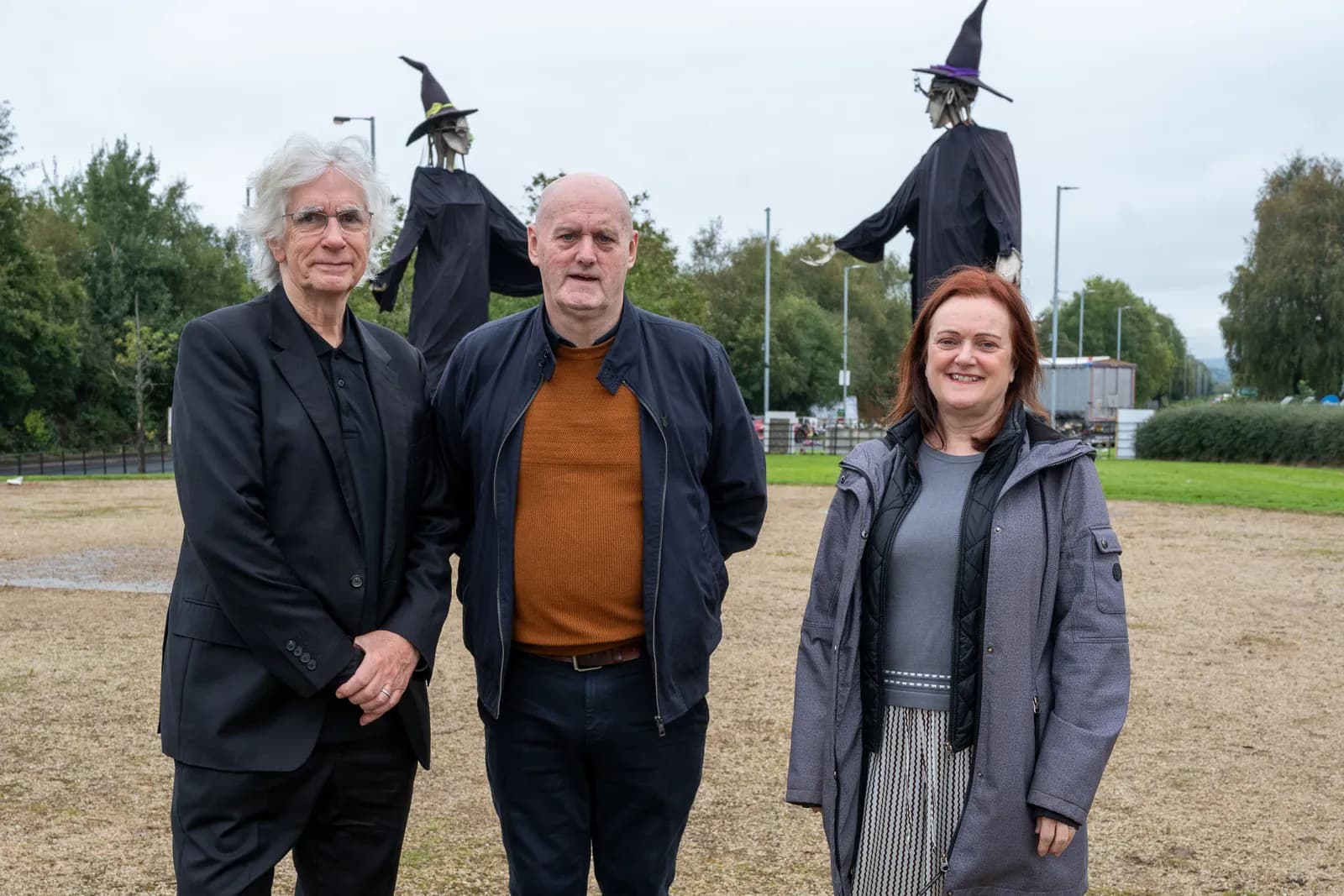 Sir Phil Redmond pictured at the  “Let the Dance Begin” the Tinnies public artwork with Aodhán Harkin, Chair of Strabane Local Growth Partnership and Chair of District Sports Forum and Deirdre Harte, 