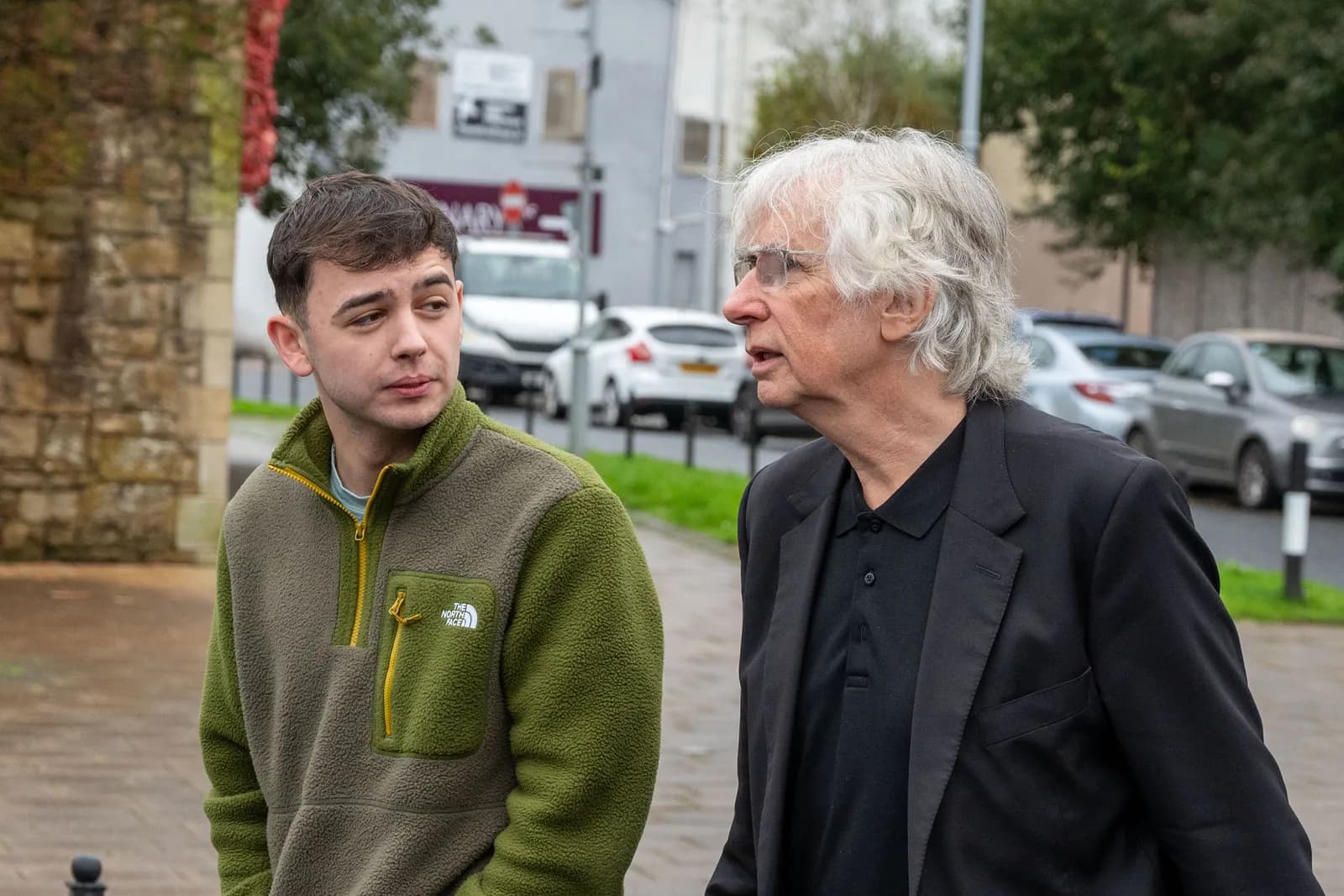 Sir Phil Redmond pictured with Corin Kelly, local Strabane entrepreneur and youth facilitator who is leading on the Town of Culture engagement with local schools.